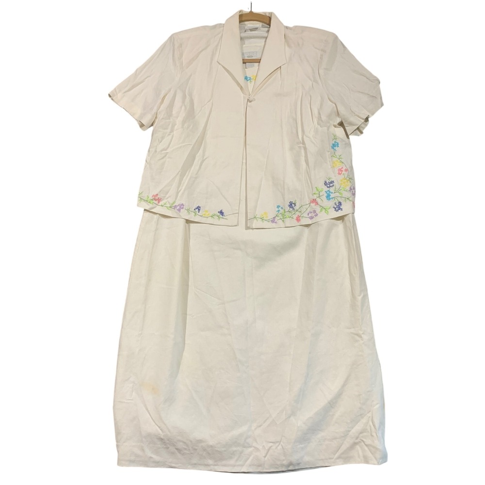Studio C Plus Dress Set Womens 22W Maxi Linen Blend Floral Embroidered Vintage